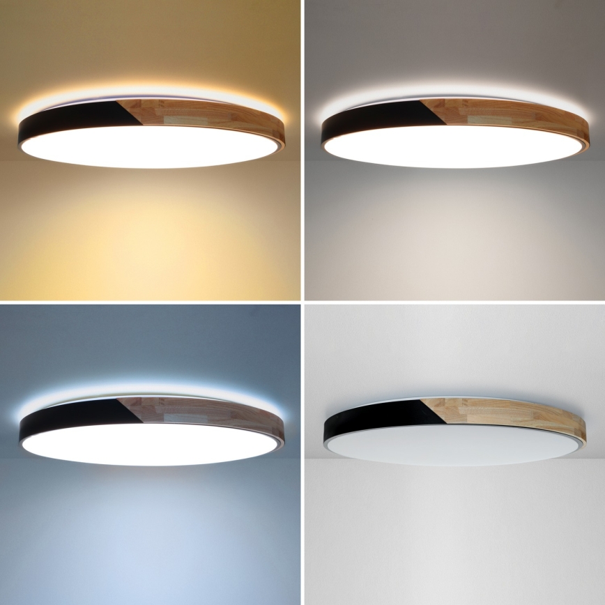 Brilagi - PILANA Dimmable LED Ceiling Light LED/72W/230V 3000-6500K Oak/Black Ø 80 cm + Remote Control