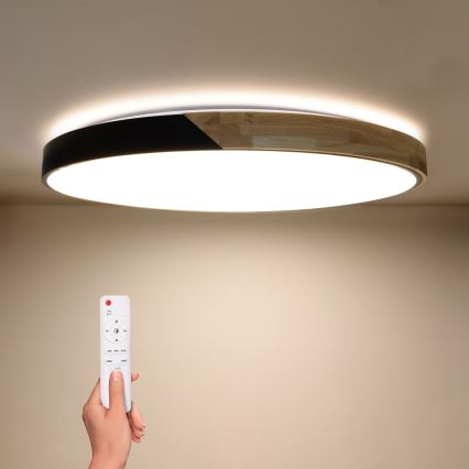 Brilagi - PILANA Dimmable LED Ceiling Light LED/72W/230V 3000-6500K Oak/Black Ø 80 cm + Remote Control
