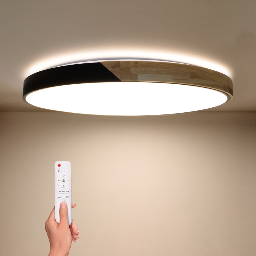 Brilagi - PILANA Dimmable LED Ceiling Light LED/72W/230V 3000-6500K Oak/Black Ø 80 cm + Remote Control