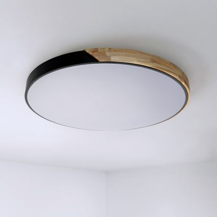 Brilagi - PILANA Dimmable LED Ceiling Light LED/72W/230V 3000-6500K Oak/Black Ø 80 cm + Remote Control