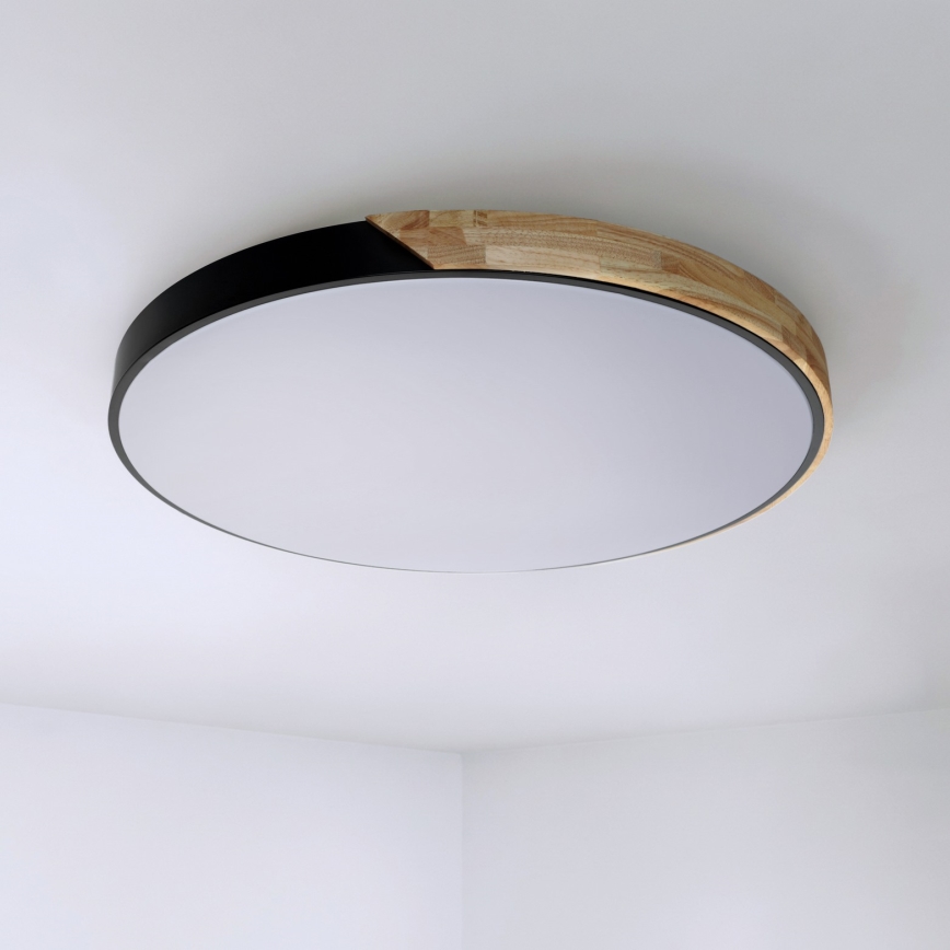 Brilagi - PILANA Dimmable LED Ceiling Light LED/72W/230V 3000-6500K Oak/Black Ø 80 cm + Remote Control