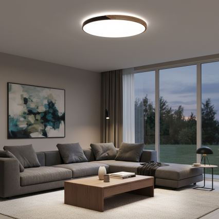 Brilagi - PILANA Dimmable LED Ceiling Light LED/72W/230V 3000-6500K Oak/Black Ø 80 cm + Remote Control