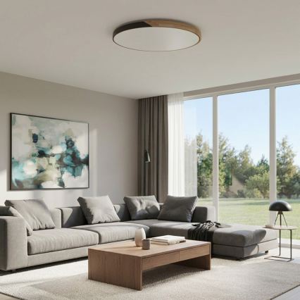 Brilagi - PILANA Dimmable LED Ceiling Light LED/72W/230V 3000-6500K Oak/Black Ø 80 cm + Remote Control