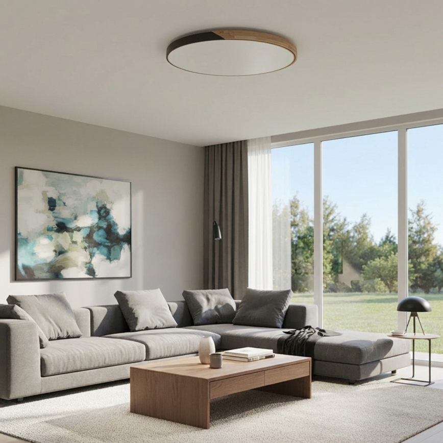 Brilagi - PILANA Dimmable LED Ceiling Light LED/72W/230V 3000-6500K Oak/Black Ø 80 cm + Remote Control