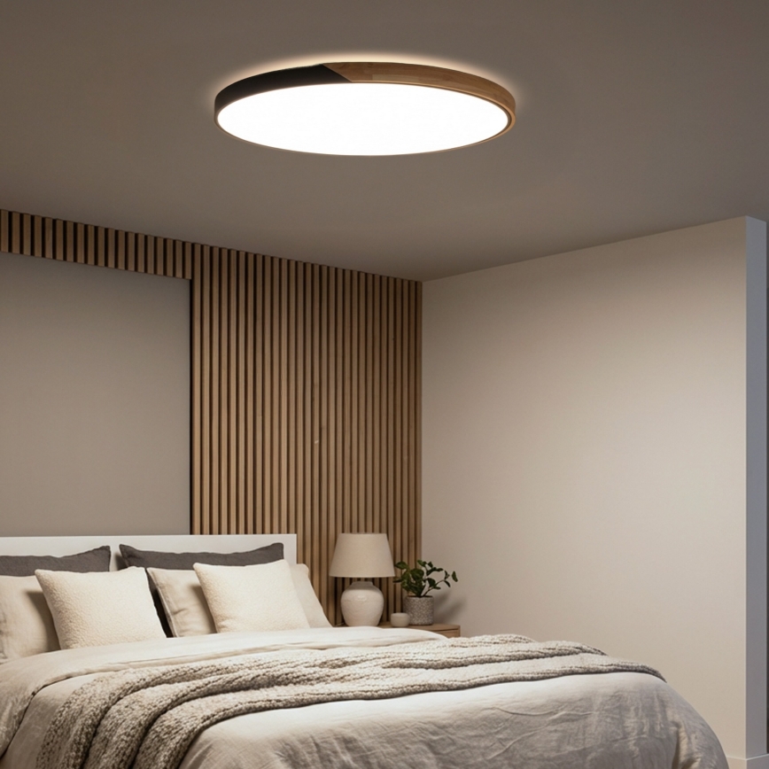 Brilagi - PILANA Dimmable LED Ceiling Light LED/72W/230V 3000-6500K Oak/Black Ø 80 cm + Remote Control