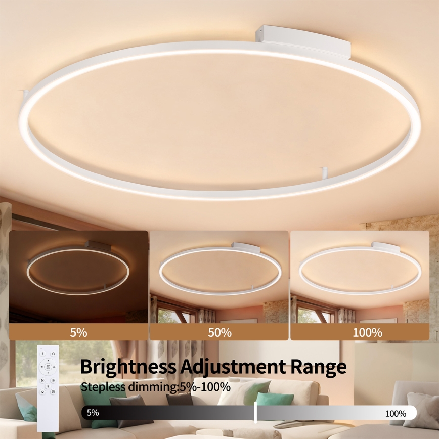 Brilagi - PORTOFINO Dimmable LED Ceiling Light LED/85W/230V 3000-6000K Ø 120 cm White + Remote Control