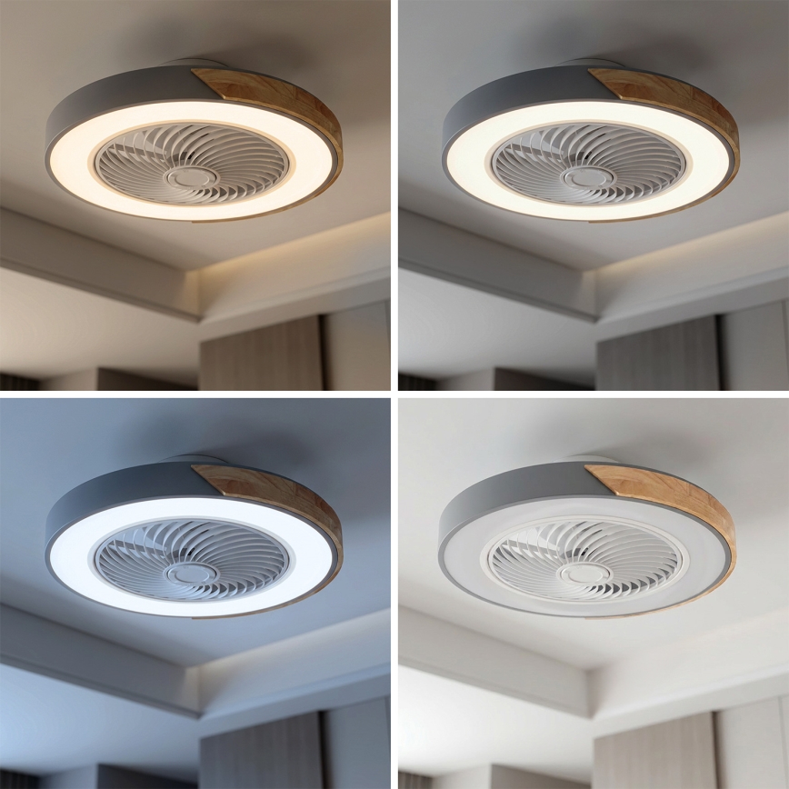 Brilagi - Dimmable LED ceiling light with fan LED/38W/230V 3000–6500K Ø 50 cm gray/oak + remote control