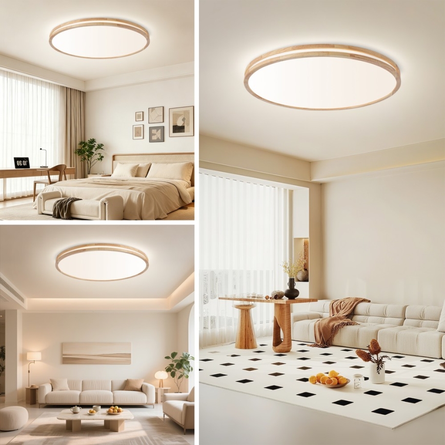 BRILAGI - MOLINA LED Dimmable Ceiling Light LED/128W/230V 3000-6000K Oak Ø 100 cm + Remote Control