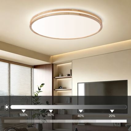 BRILAGI - MOLINA LED Dimmable Ceiling Light LED/128W/230V 3000-6000K Oak Ø 100 cm + Remote Control
