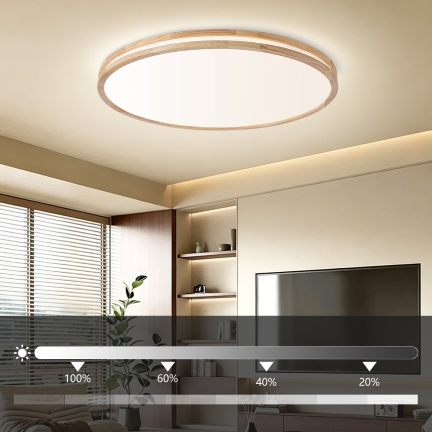 BRILAGI - MOLINA LED Dimmable Ceiling Light LED/128W/230V 3000-6000K Oak Ø 100 cm + Remote Control