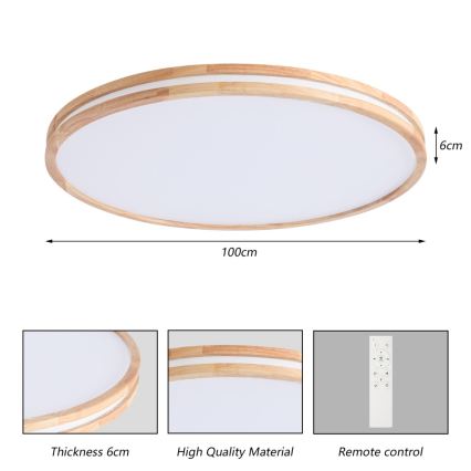 BRILAGI - MOLINA LED Dimmable Ceiling Light LED/128W/230V 3000-6000K Oak Ø 100 cm + Remote Control