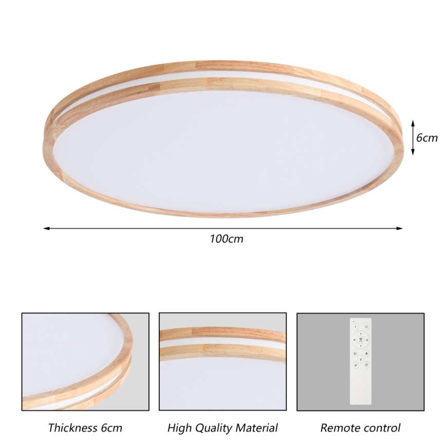 BRILAGI - MOLINA LED Dimmable Ceiling Light LED/128W/230V 3000-6000K Oak Ø 100 cm + Remote Control