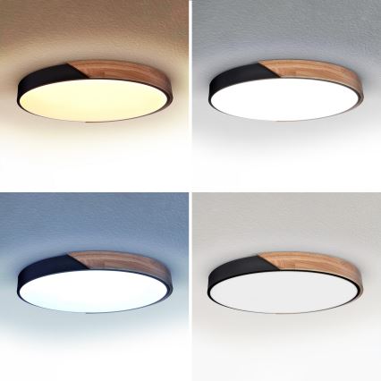 Brilagi - Dimmable PILANA LED Ceiling Light, 60W/230V, oak/black, Ø 58.5 cm + remote control
