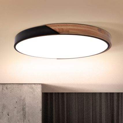 Brilagi - Dimmable PILANA LED Ceiling Light, 60W/230V, oak/black, Ø 58.5 cm + remote control