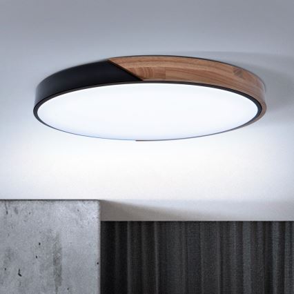 Brilagi - Dimmable PILANA LED Ceiling Light, 60W/230V, oak/black, Ø 58.5 cm + remote control