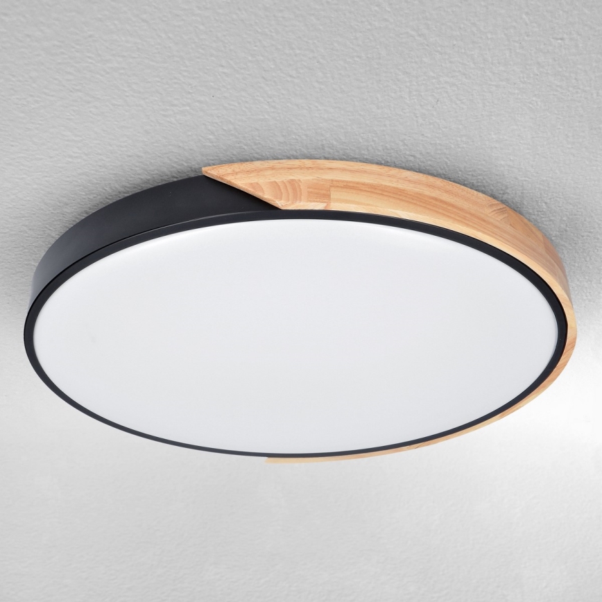 Brilagi - Dimmable PILANA LED Ceiling Light, 60W/230V, oak/black, Ø 58.5 cm + remote control