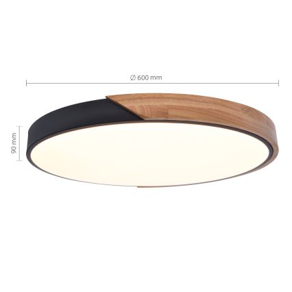 Brilagi - Dimmable LED Ceiling Light PILANA LED/60W/230V 3000-6500K oak/black Ø 60 cm + remote control