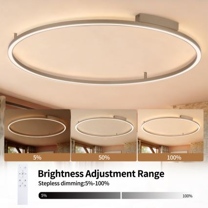 Brilagi - PORTOFINO Dimmable LED Ceiling Light, 85W, 230V, 3000–6000K, Ø 120 cm, Beige + Remote Control
