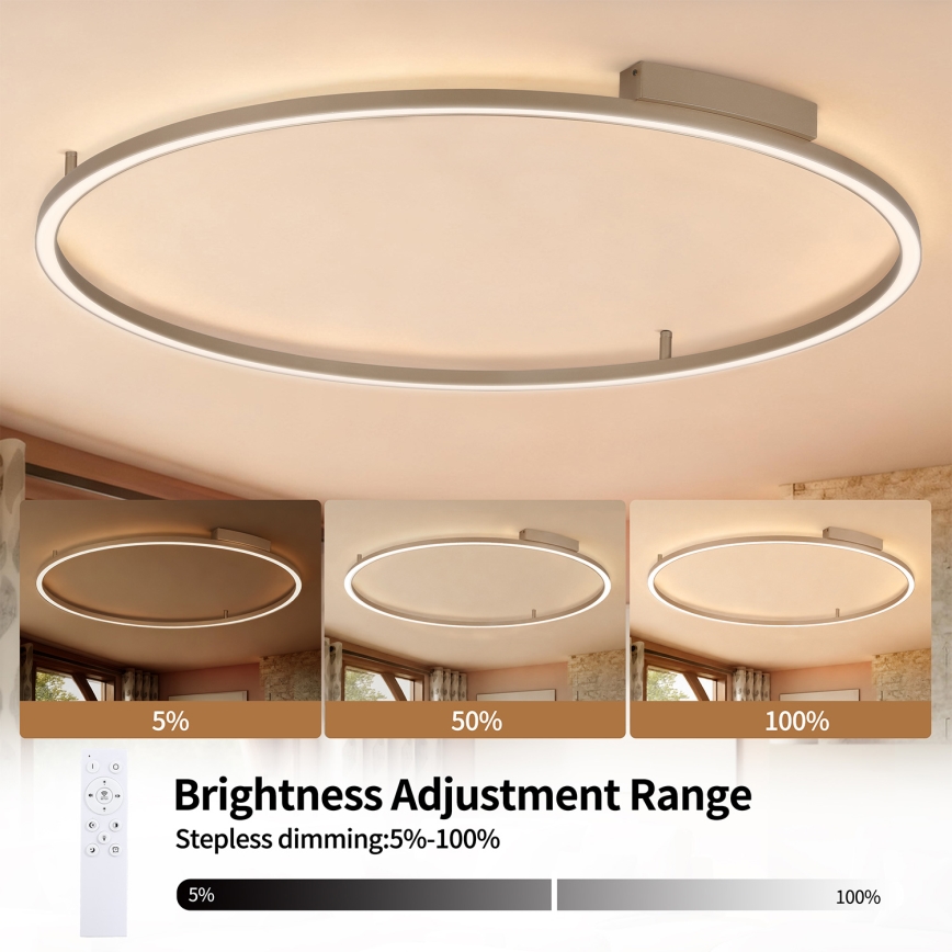 Brilagi - PORTOFINO Dimmable LED Ceiling Light, 85W, 230V, 3000–6000K, Ø 120 cm, Beige + Remote Control