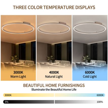 Brilagi - PORTOFINO Dimmable LED Ceiling Light, 85W, 230V, 3000–6000K, Ø 120 cm, Beige + Remote Control