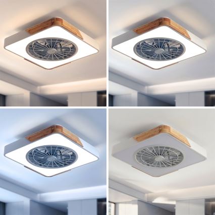 Brilagi - Dimmable LED ceiling light with fan LED/38W/230V 3000-6500K 50x50 cm white/oak + remote control