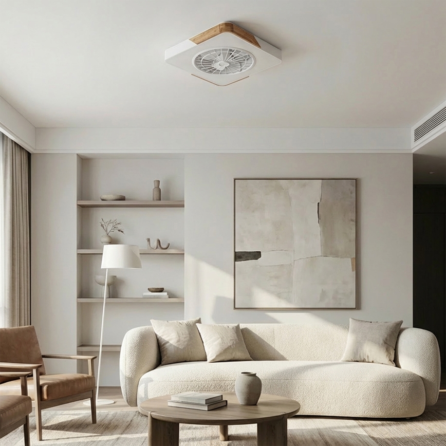 Brilagi - Dimmable LED ceiling light with fan LED/38W/230V 3000-6500K 50x50 cm white/oak + remote control