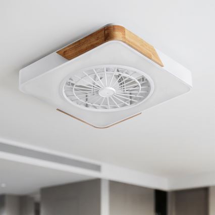 Brilagi - Dimmable LED ceiling light with fan LED/38W/230V 3000-6500K 50x50 cm white/oak + remote control