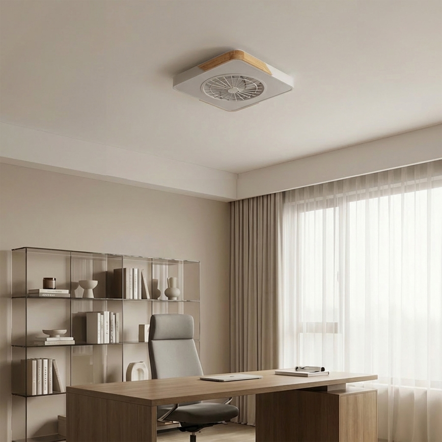 Brilagi - Dimmable LED ceiling light with fan LED/38W/230V 3000-6500K 50x50 cm white/oak + remote control