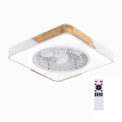 Brilagi - Dimmable LED ceiling light with fan LED/38W/230V 3000-6500K 50x50 cm white/oak + remote control