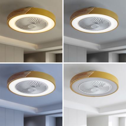 Brilagi - Dimmable LED Ceiling Light with Fan, 38W/230V, 3000–6500K, Ø 50 cm, Gold/Oak + Remote Control