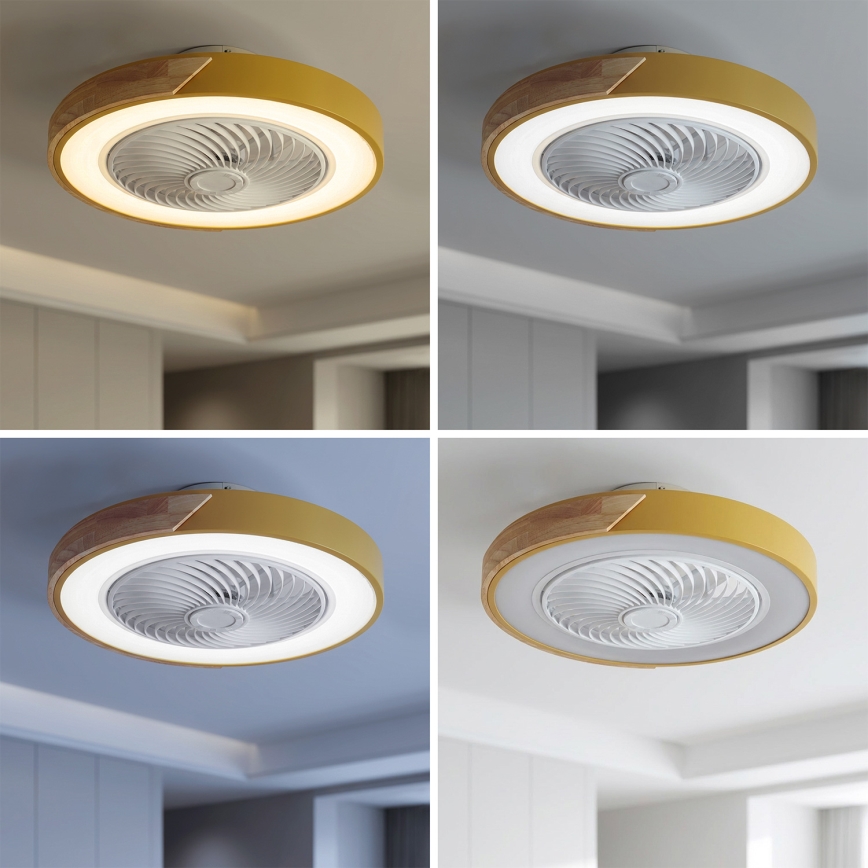Brilagi - Dimmable LED Ceiling Light with Fan, 38W/230V, 3000–6500K, Ø 50 cm, Gold/Oak + Remote Control