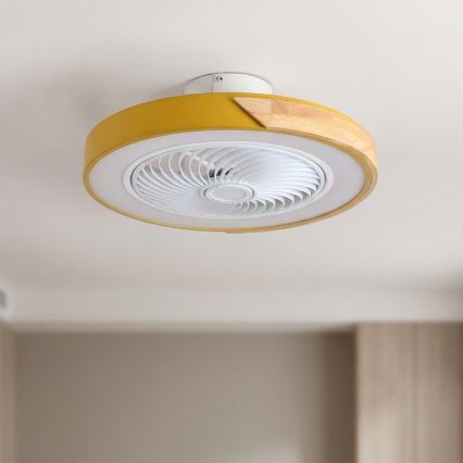 Brilagi - Dimmable LED Ceiling Light with Fan, 38W/230V, 3000–6500K, Ø 50 cm, Gold/Oak + Remote Control