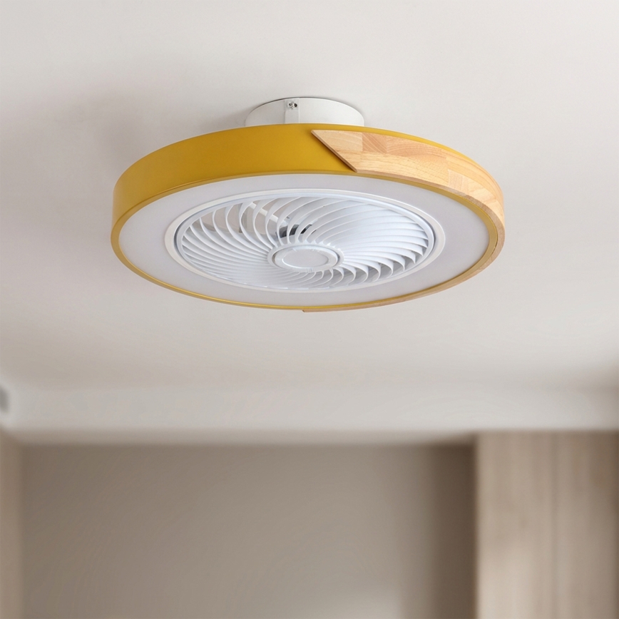 Brilagi - Dimmable LED Ceiling Light with Fan, 38W/230V, 3000–6500K, Ø 50 cm, Gold/Oak + Remote Control