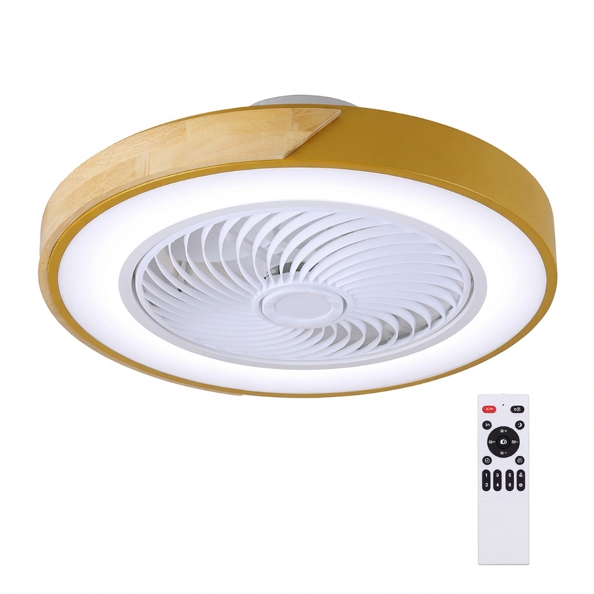 Brilagi - Dimmable LED Ceiling Light with Fan, 38W/230V, 3000–6500K, Ø 50 cm, Gold/Oak + Remote Control