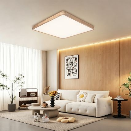 BRILAGI - WOODLINE SQUARE LED Dimmable Ceiling Light 100W/230V 3000–6000K Oak 80x80 cm + Remote Control