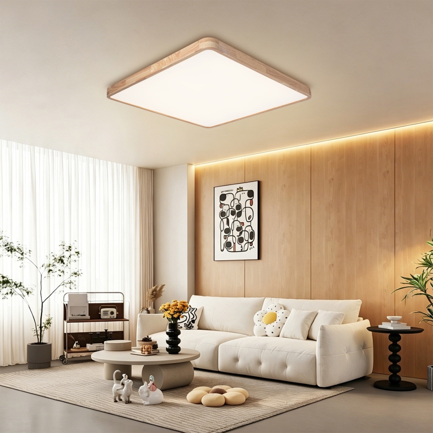 BRILAGI - WOODLINE SQUARE LED Dimmable Ceiling Light 100W/230V 3000–6000K Oak 80x80 cm + Remote Control