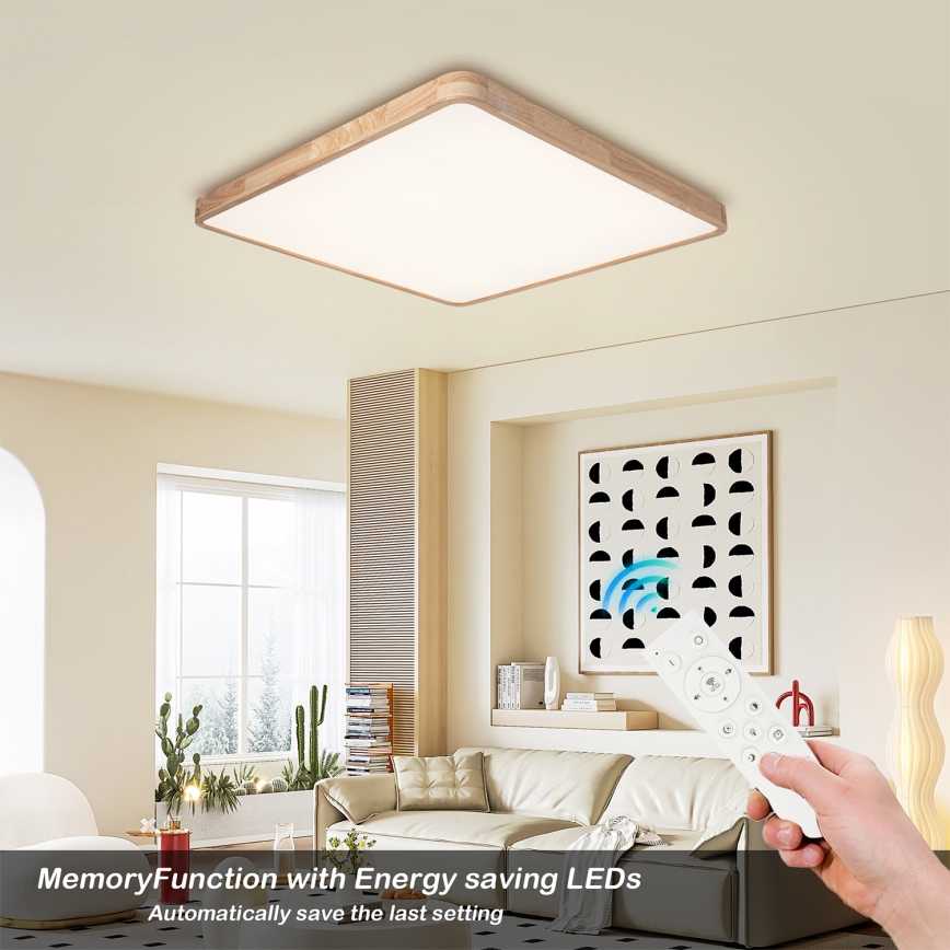 BRILAGI - WOODLINE SQUARE LED Dimmable Ceiling Light 100W/230V 3000–6000K Oak 80x80 cm + Remote Control