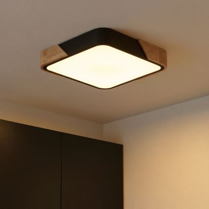 Brilagi - Dimmable LED Ceiling Light PILANA LED/48W/230V 3000-6500K Oak/Black 42x42 cm + Remote Control