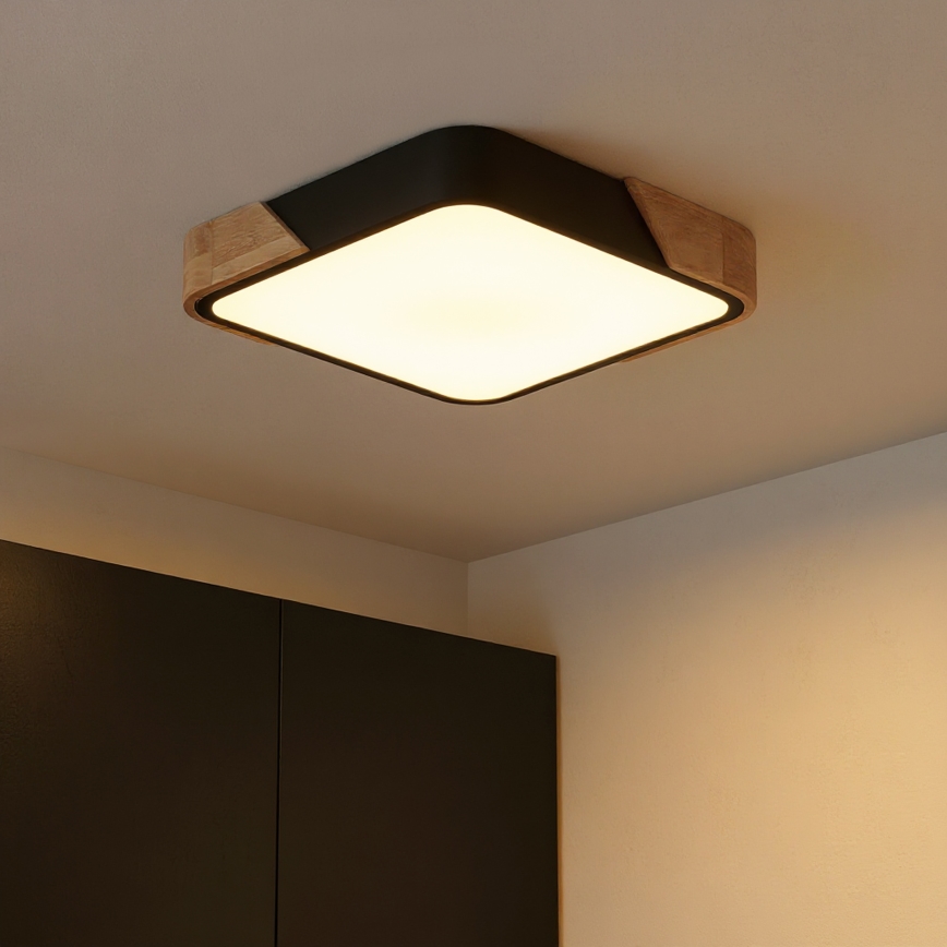 Brilagi - Dimmable LED Ceiling Light PILANA LED/48W/230V 3000-6500K Oak/Black 42x42 cm + Remote Control