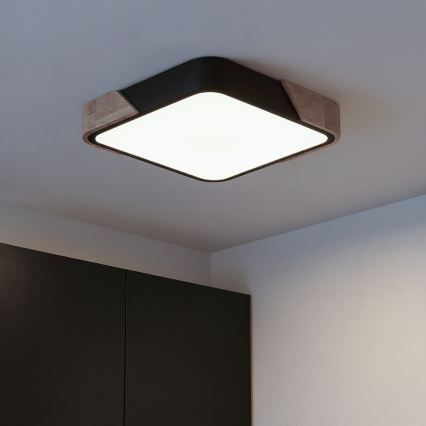 Brilagi - Dimmable LED Ceiling Light PILANA LED/48W/230V 3000-6500K Oak/Black 42x42 cm + Remote Control