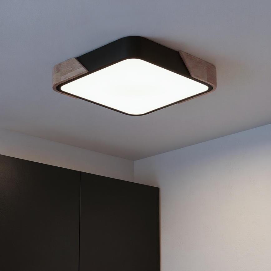 Brilagi - Dimmable LED Ceiling Light PILANA LED/48W/230V 3000-6500K Oak/Black 42x42 cm + Remote Control