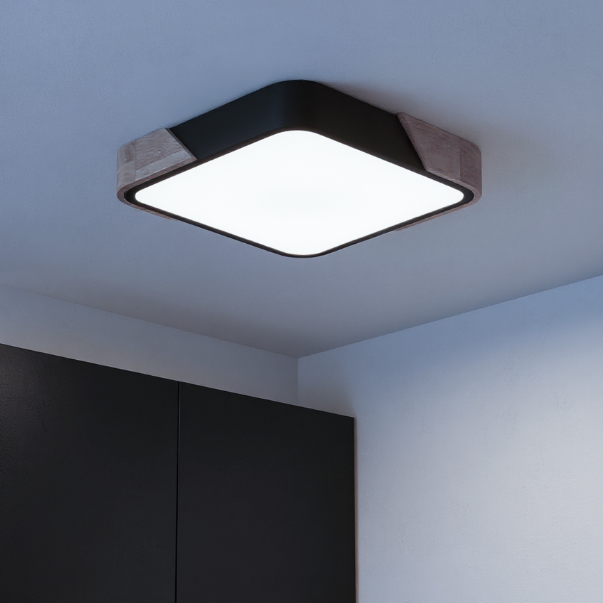 Brilagi - Dimmable LED Ceiling Light PILANA LED/48W/230V 3000-6500K Oak/Black 42x42 cm + Remote Control