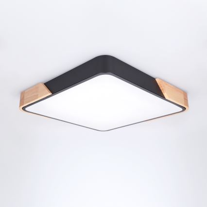 Brilagi - Dimmable LED Ceiling Light PILANA LED/48W/230V 3000-6500K Oak/Black 42x42 cm + Remote Control