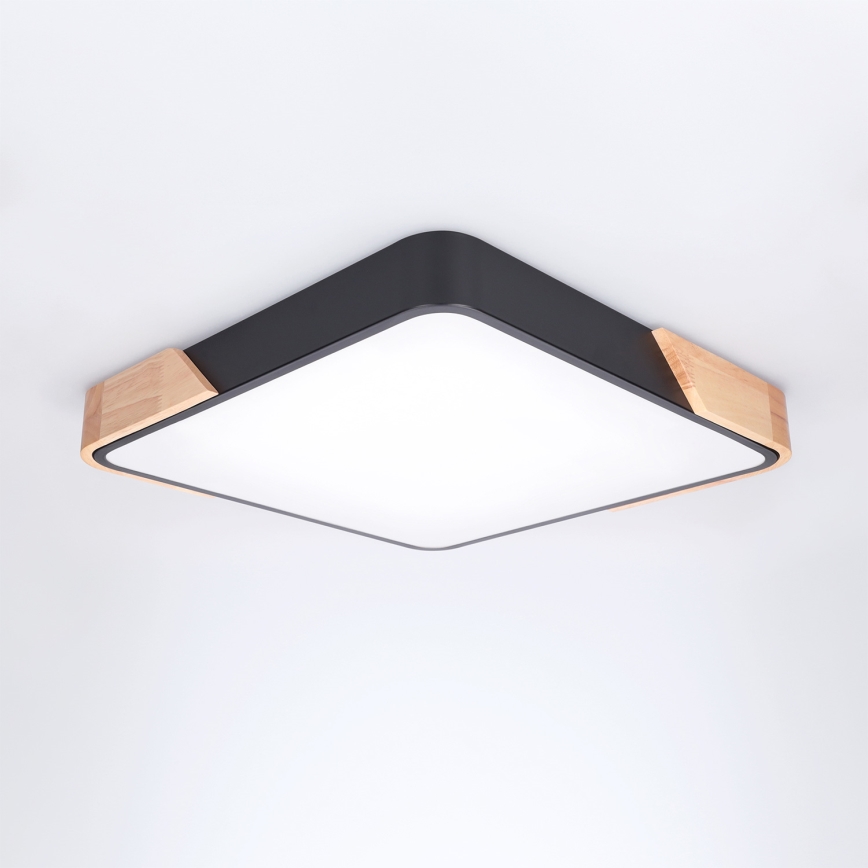 Brilagi - Dimmable LED Ceiling Light PILANA LED/48W/230V 3000-6500K Oak/Black 42x42 cm + Remote Control