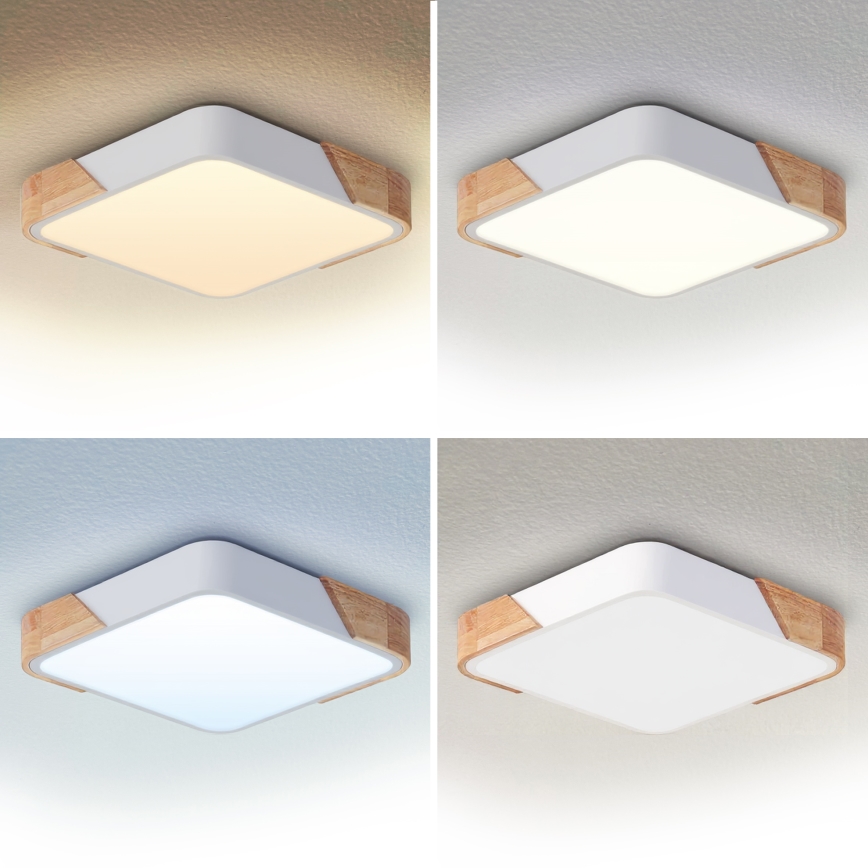 Brilagi - PILANA 48W LED Dimmable Ceiling Light 230V, 3000–6500K, Oak/White, 42×42 cm + Remote Control