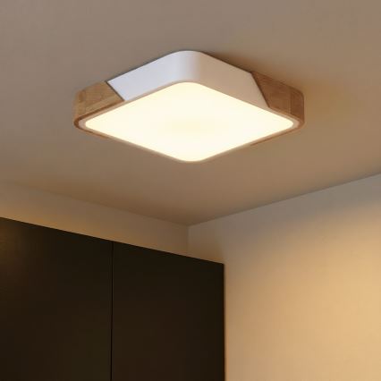 Brilagi - PILANA 48W LED Dimmable Ceiling Light 230V, 3000–6500K, Oak/White, 42×42 cm + Remote Control