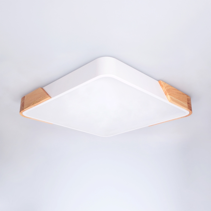 Brilagi - PILANA 48W LED Dimmable Ceiling Light 230V, 3000–6500K, Oak/White, 42×42 cm + Remote Control