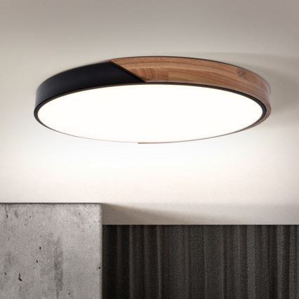 Brilagi - Dimmable LED Ceiling Light PILANA LED/60W/230V 3000-6500K Oak/Black Ø 58.5 cm + remote control