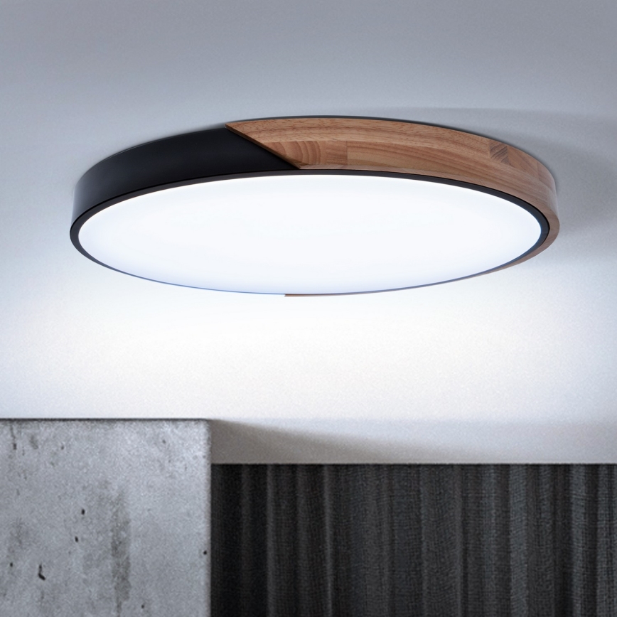 Brilagi - Dimmable LED Ceiling Light PILANA LED/60W/230V 3000-6500K Oak/Black Ø 58.5 cm + remote control