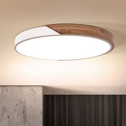 Brilagi - Dimmable LED Ceiling Light PILANA LED/60W/230V 3000-6500K Oak/White Ø 60 cm + Remote Control